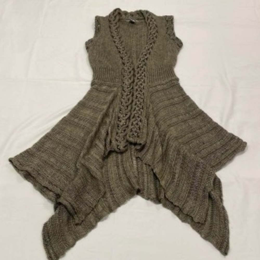 Green Knit Sleeveless Cardigan